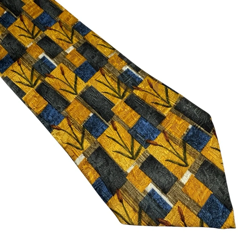 Ermenegildo Zegna Tie Silk Italy Made Cat Tail Prairie Formal Event Gold Nature